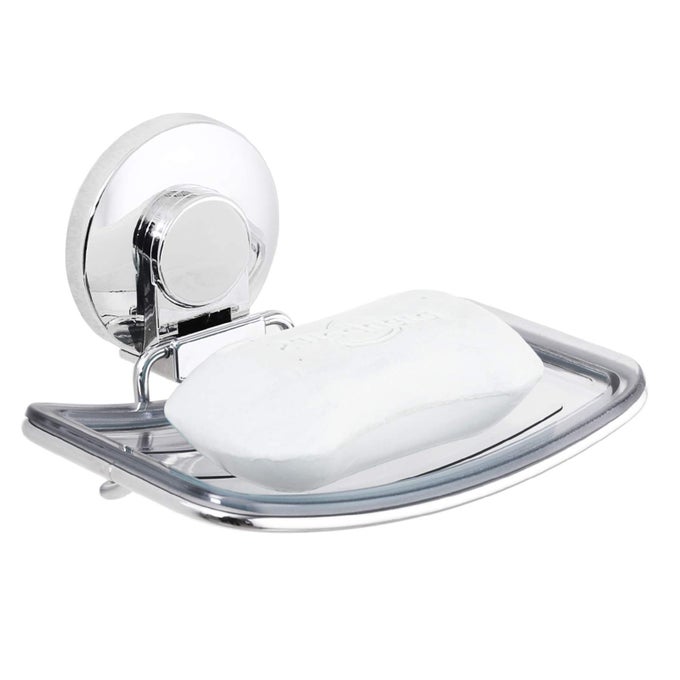 CHROME SUCTION CUP SOAP DISH HOLDER FOR SHOWER WALL DRILLFREE RUSTPROOF WATERPROOF WALL MOUNT STRONG SUCTION REMOVABLE BAR SOAP SPONGE HOLDER FOR BATHROOM BATHTUB KITCHEN