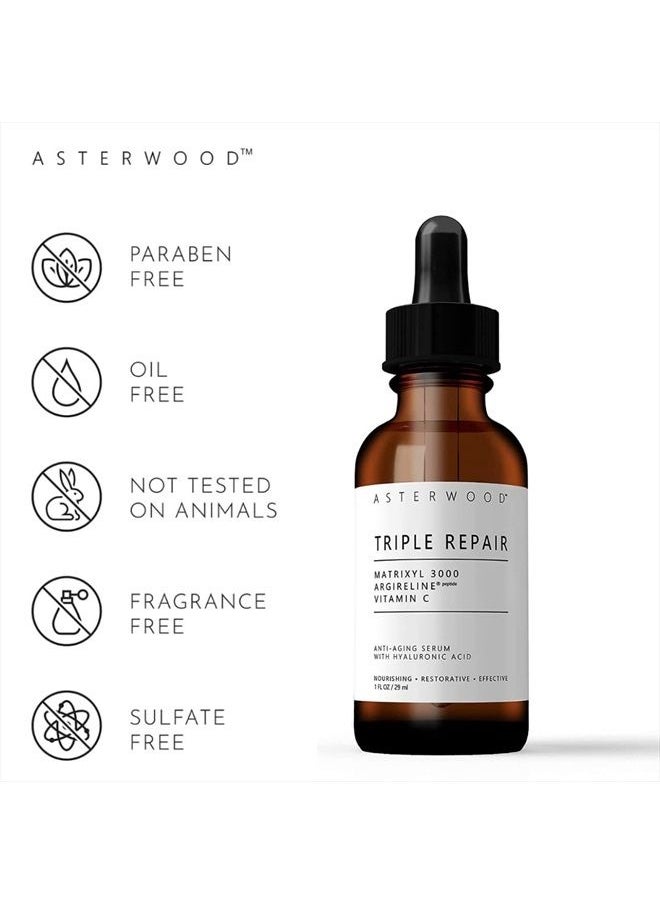 Asterwood Naturals - Asterwood Triple Repair Matrixyl 3000 + Argireline + Hyaluronic Acid + Organic Vitamin C Serum for Face; Anti-Aging Face Serum, Anti-Wrinkle Serum, Facial Skin Serum Skin Care Products, 29ml/1 oz - Image 1