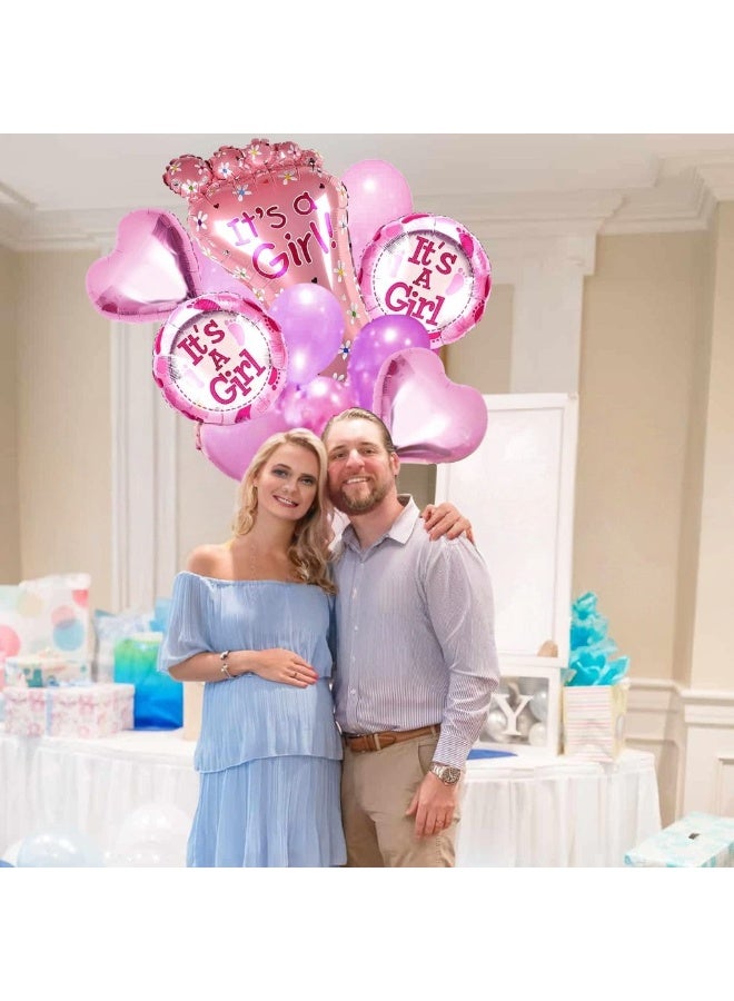 Baby Gender Reveal Decorations 'It's a Girl' - Pink Baby Feet Balloons 'Welcome Baby Girl' for Baby Shower - Pack of 5 Pieces - Image 3