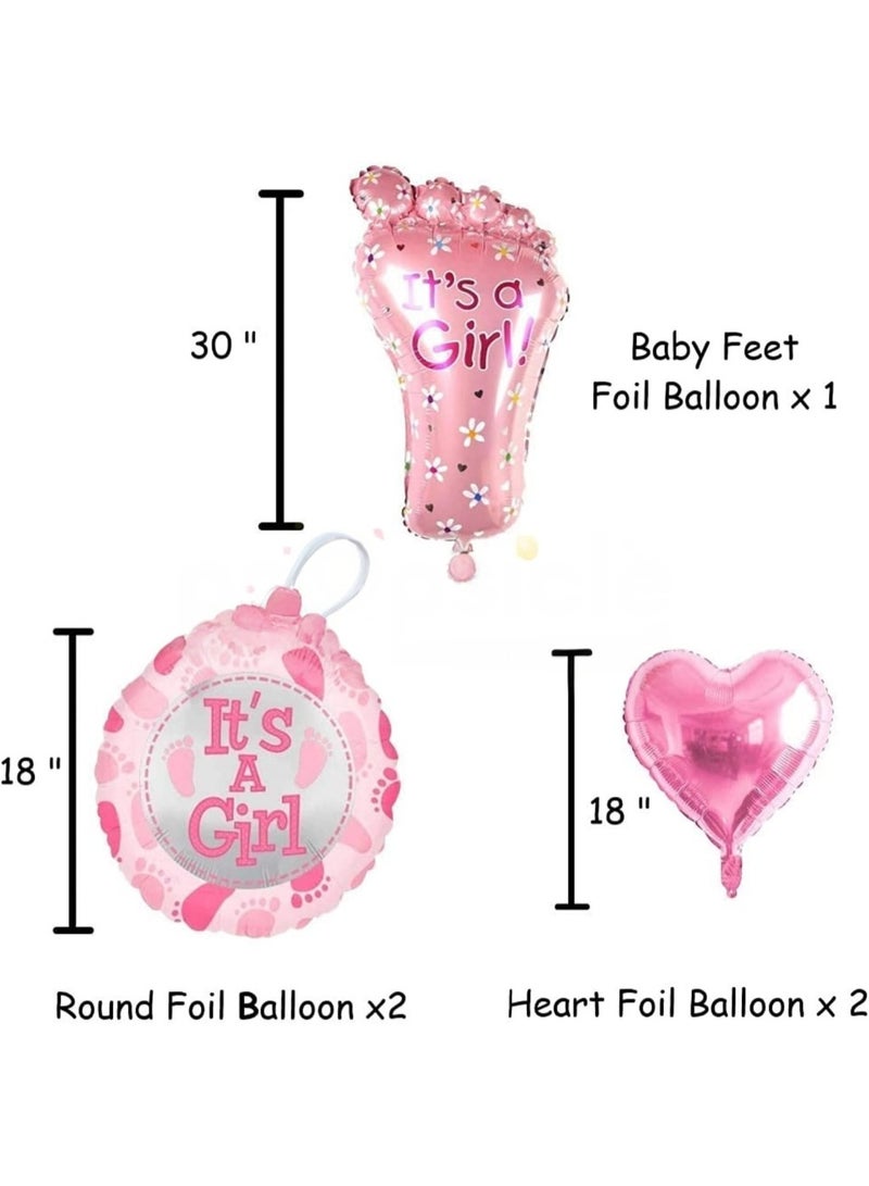 Baby Gender Reveal Decorations 'It's a Girl' - Pink Baby Feet Balloons 'Welcome Baby Girl' for Baby Shower - Pack of 5 Pieces - Image 4