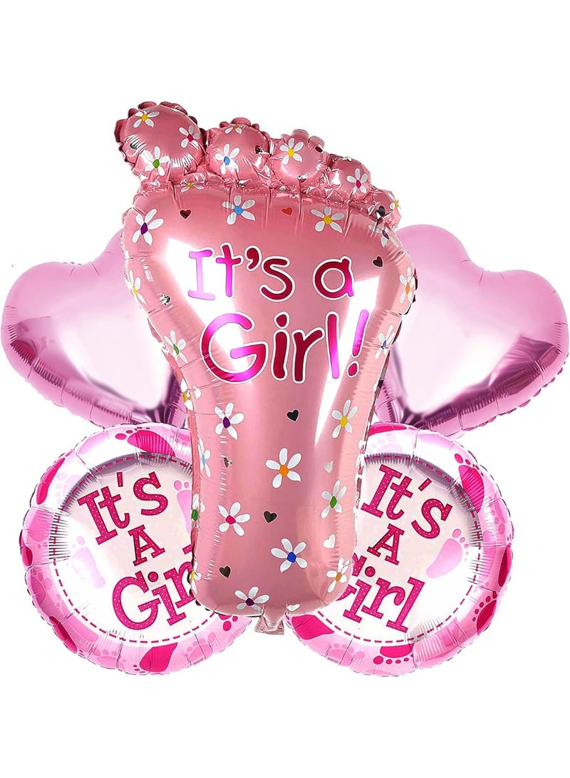 Baby Gender Reveal Decorations 'It's a Girl' - Pink Baby Feet Balloons 'Welcome Baby Girl' for Baby Shower - Pack of 5 Pieces - Image 2