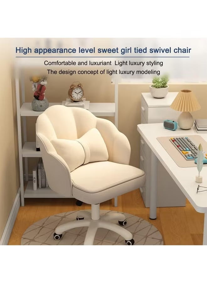 Reelyo Office Chair Fluffy Velvet Cute Petal makeup Chair,  Ergonomic 360° Swivel Height Adjustable Chair with Bow Pillow, High-Density Rebound Sponge & Wheels, Soft Comfortable Mid-Back Desk Study Chair for Girls Kids, Home Office Bedroom Living Room (Beige) - Image 5