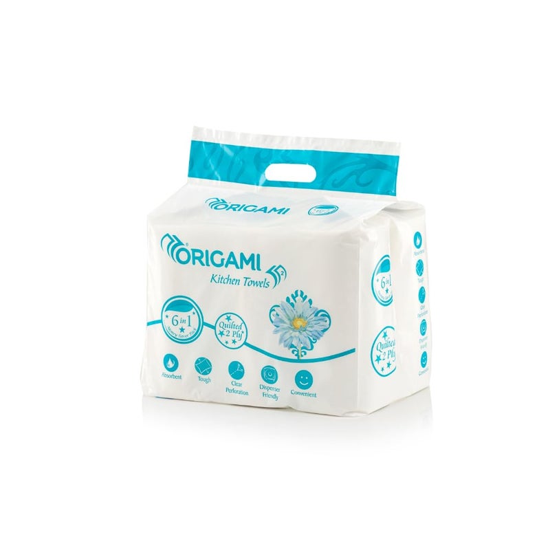 Origami 2 Ply Kitchen Tissue Paper Roll - 6 in 1 (60 Pulls Per Roll, 360 Sheets) - Image 2