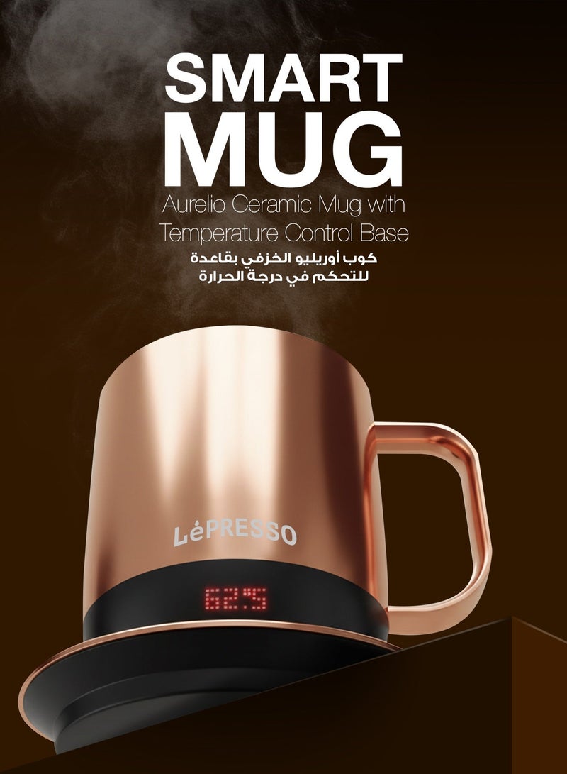 LePRESSO AURELIO Ceramic Mug with Temperature Control Base / Temperature Range 50°C to 62.5°C / Capacity 300ml / Capacity 300ml IPX7 / Charger Type-C - Rose Gold - Image 2