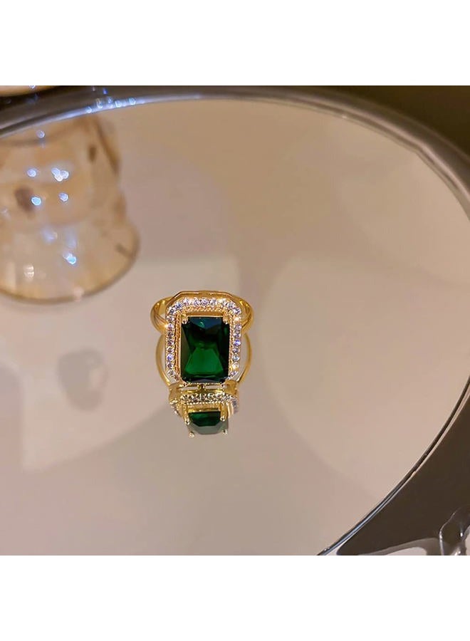 OIDIMS Green Simulated Emerald Statement Ring Women's Classical Gem Stone Engagement Jewelry Big Crystal Wedding Open Ring AAAA Cubic Zirconia Adjustable Finger Ring Retro Temperament Gift for Women Girls - Image 5