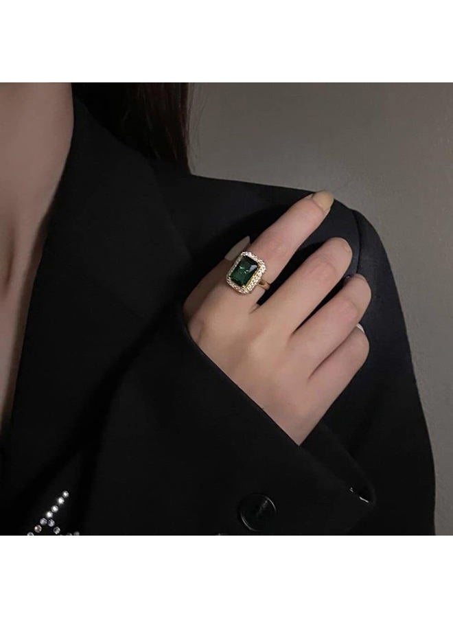 OIDIMS Green Simulated Emerald Statement Ring Women's Classical Gem Stone Engagement Jewelry Big Crystal Wedding Open Ring AAAA Cubic Zirconia Adjustable Finger Ring Retro Temperament Gift for Women Girls - Image 3