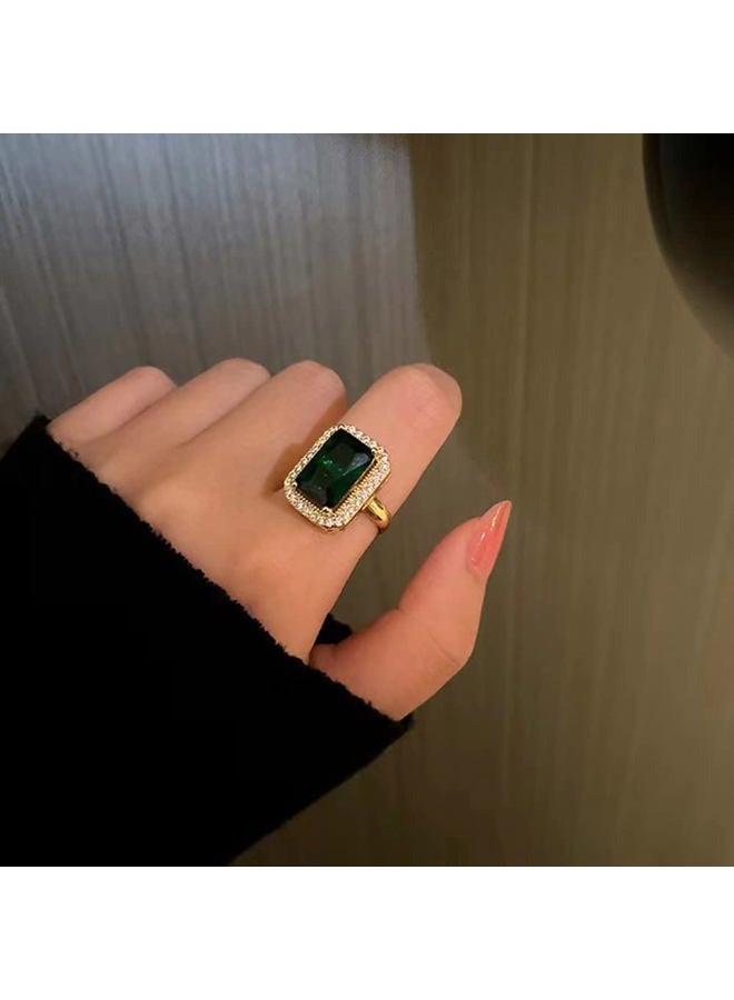 OIDIMS Green Simulated Emerald Statement Ring Women's Classical Gem Stone Engagement Jewelry Big Crystal Wedding Open Ring AAAA Cubic Zirconia Adjustable Finger Ring Retro Temperament Gift for Women Girls - Image 4