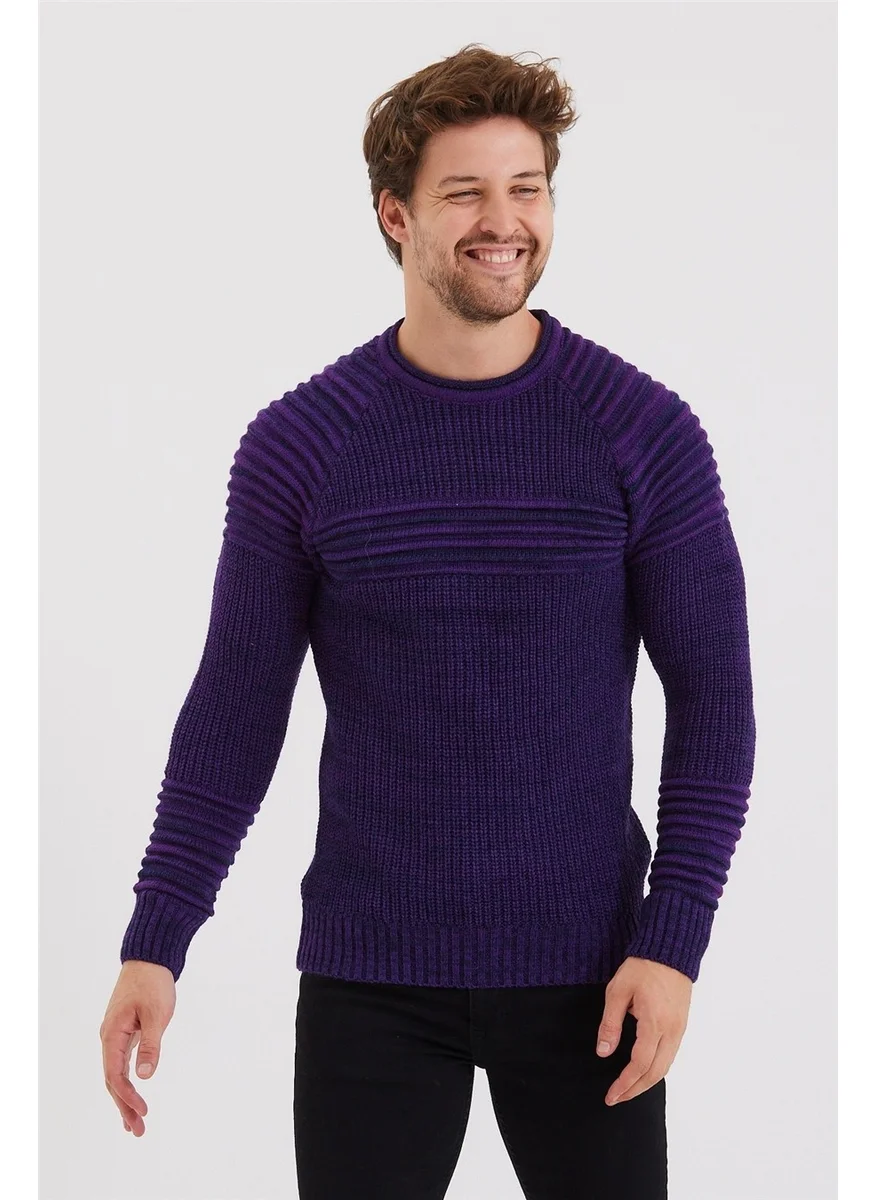 Cool Tarz Cool Style Men's Purple Ribbed Knitwear SWEATER-TRZCM28888R301S