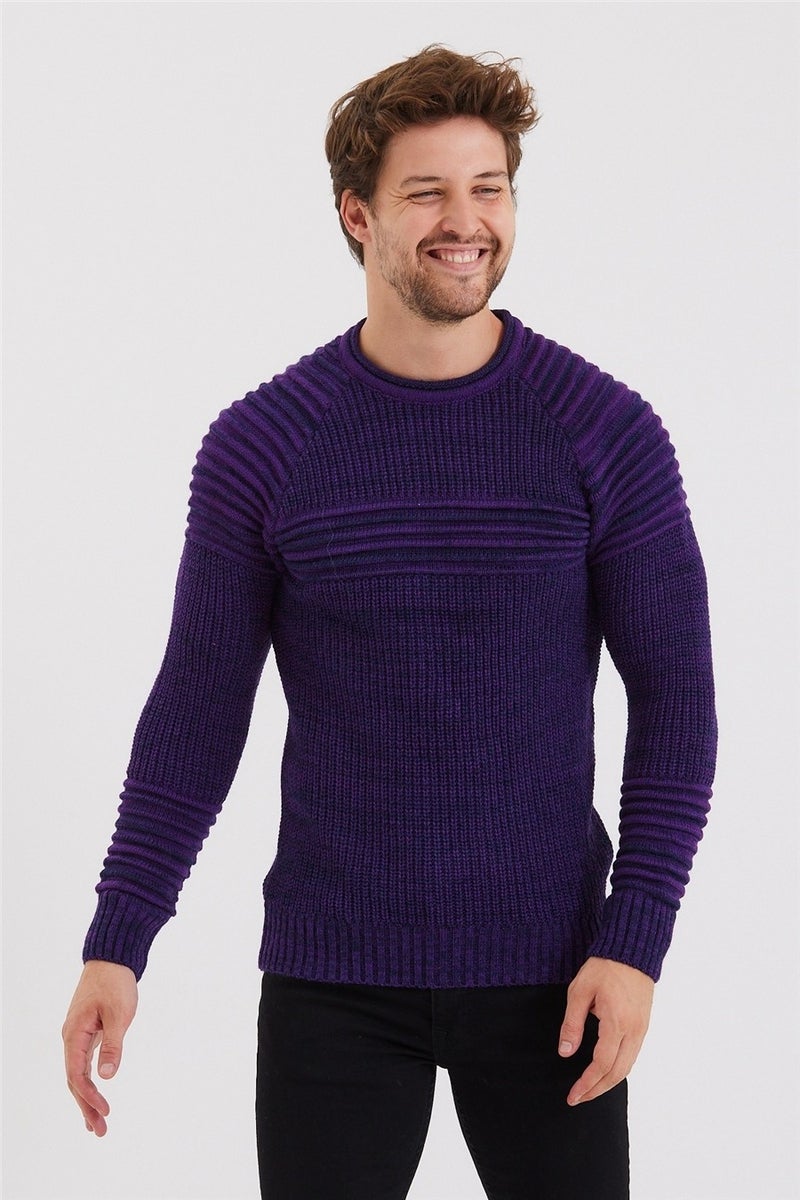 Cool Tarz Cool Style Men's Purple Ribbed Knitwear SWEATER-TRZCM28888R301S  - Image 1