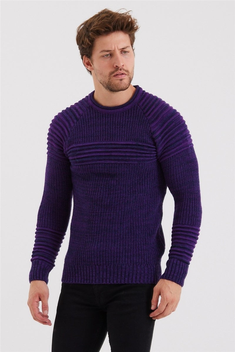 Cool Tarz Cool Style Men's Purple Ribbed Knitwear SWEATER-TRZCM28888R301S  - Image 4