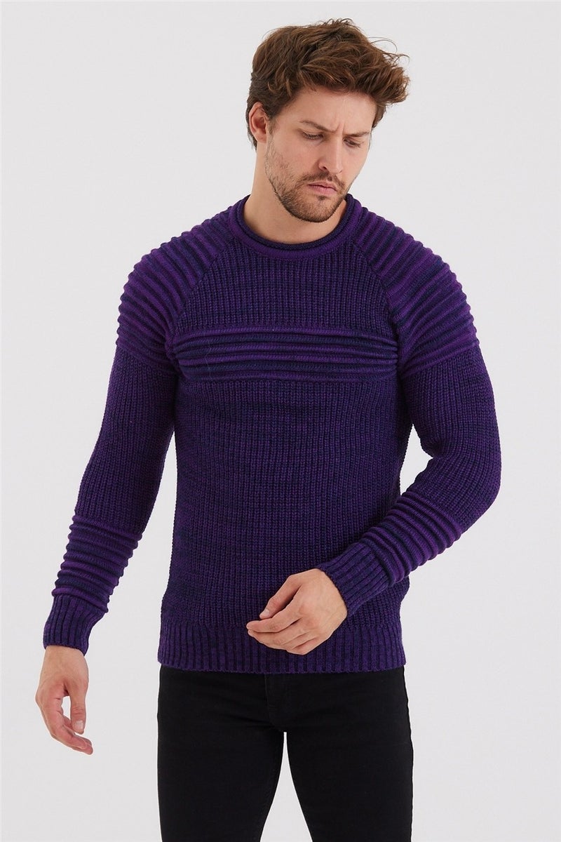 Cool Tarz Cool Style Men's Purple Ribbed Knitwear SWEATER-TRZCM28888R301S  - Image 3