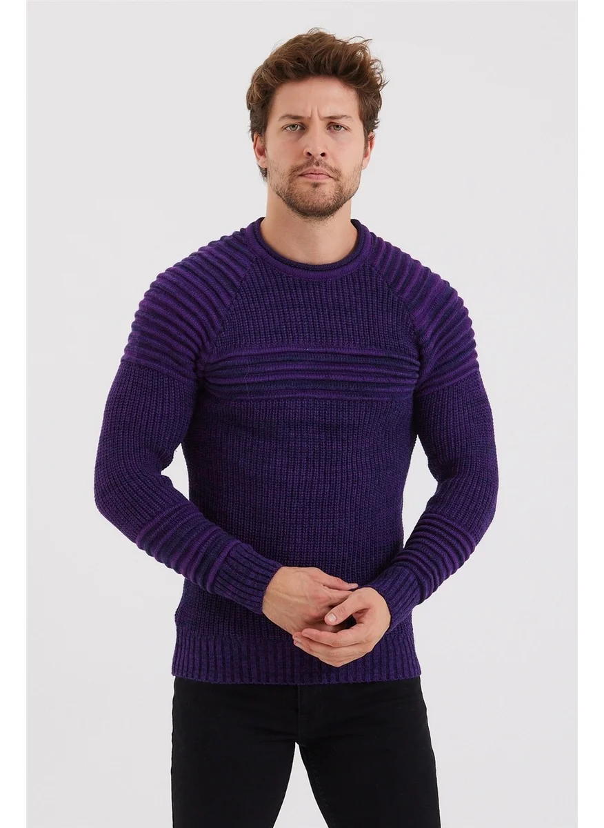 Cool Tarz Cool Style Men's Purple Ribbed Knitwear SWEATER-TRZCM28888R301S