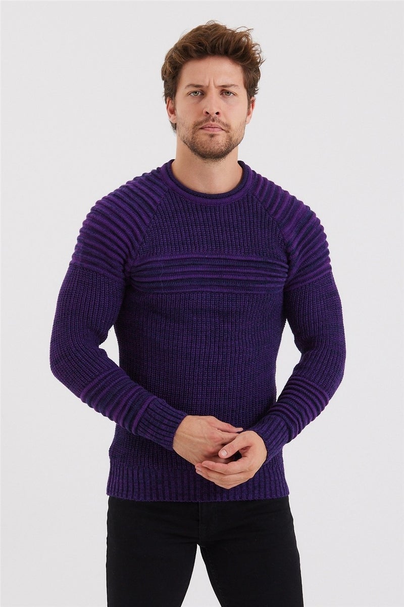 Cool Tarz Cool Style Men's Purple Ribbed Knitwear SWEATER-TRZCM28888R301S  - Image 2