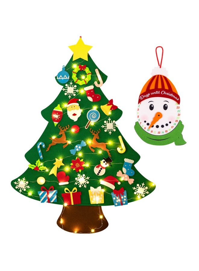 jollylife 3ft DIY Lighted Felt Christmas Tree Set Plus Snowman Advent Calendar - Xmas Decorations Wall Hanging 33 Ornaments Kids Gift with String Light (Batteries Not Included) - Image 1