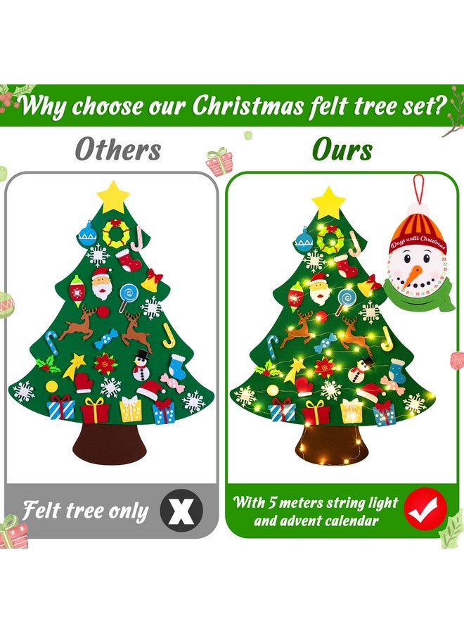 jollylife 3ft DIY Lighted Felt Christmas Tree Set Plus Snowman Advent Calendar - Xmas Decorations Wall Hanging 33 Ornaments Kids Gift with String Light (Batteries Not Included) - Image 3