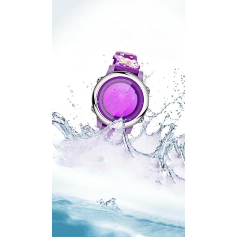 3 pcs Unicorn-themed Watch Set: Waterproof Digital Watch with Alarm, Stopwatch, and Unicorn Bracelet - Perfect Back to School and Birthday Gift for Girls Ages 3-10 Purple - Image 5