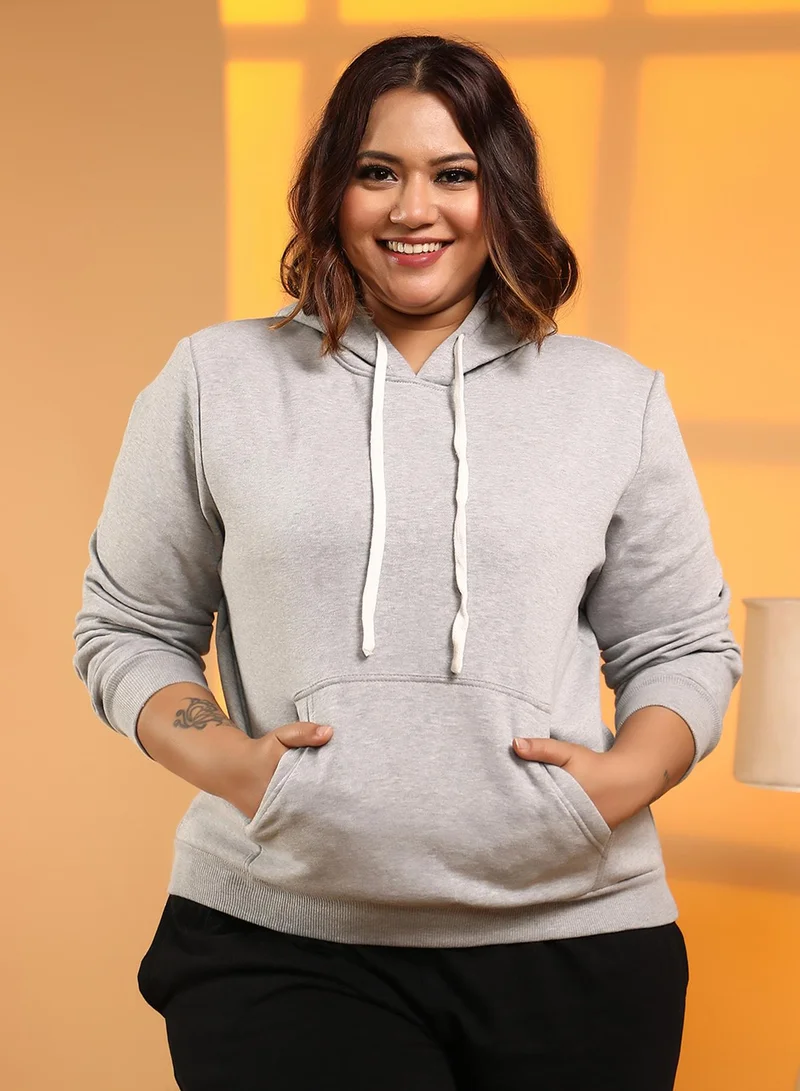 Instafab Plus Women's Cloud Grey Solid Pullover Hoodie