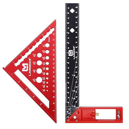 LARMEIL Rafter Square 7 Inch and Framing Square 12 Inch Carpenter Square Set, Woodworking Square Tool, Aluminum Squares Metal Ruler for Woodworking - Image 1