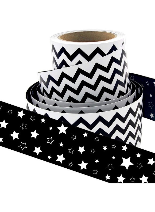 ceiba tree - Black And White Chevron Bulletin Board Borders Double-Sided Star Straight Border Trim For Classroom Decoration Bulletin Board Whiteboard 36Ft - Image 1