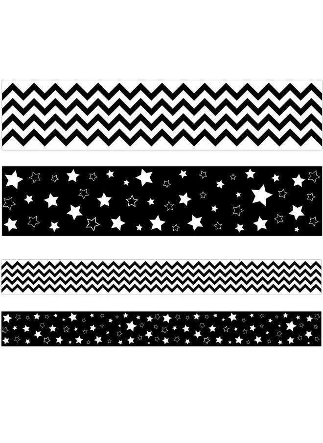 ceiba tree - Black And White Chevron Bulletin Board Borders Double-Sided Star Straight Border Trim For Classroom Decoration Bulletin Board Whiteboard 36Ft - Image 1