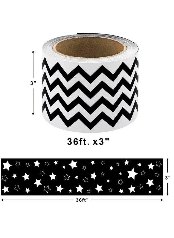 ceiba tree - Black And White Chevron Bulletin Board Borders Double-Sided Star Straight Border Trim For Classroom Decoration Bulletin Board Whiteboard 36Ft - Image 1