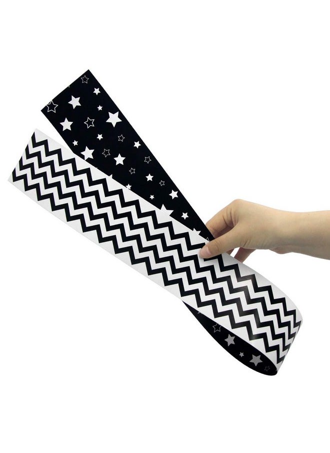 ceiba tree - Black And White Chevron Bulletin Board Borders Double-Sided Star Straight Border Trim For Classroom Decoration Bulletin Board Whiteboard 36Ft - Image 1