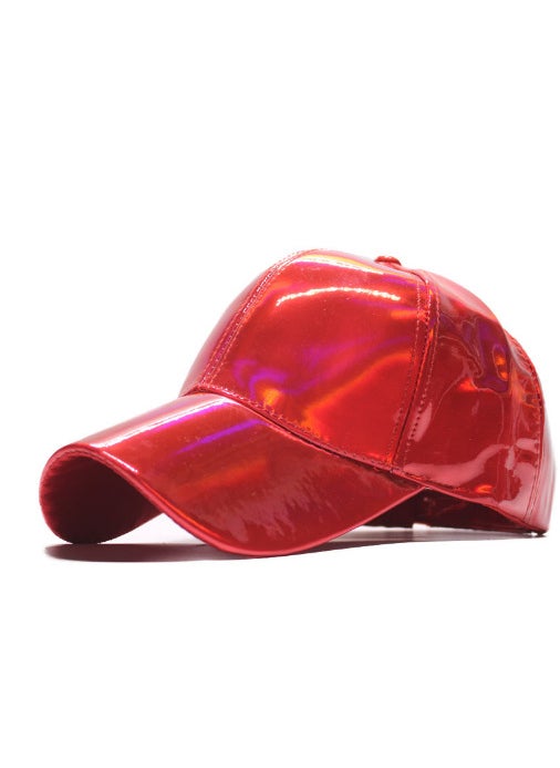 Generic 2018 Fashion Glossy PU Leather Rainbow Gradient Baseball Cap Red  - Image 1