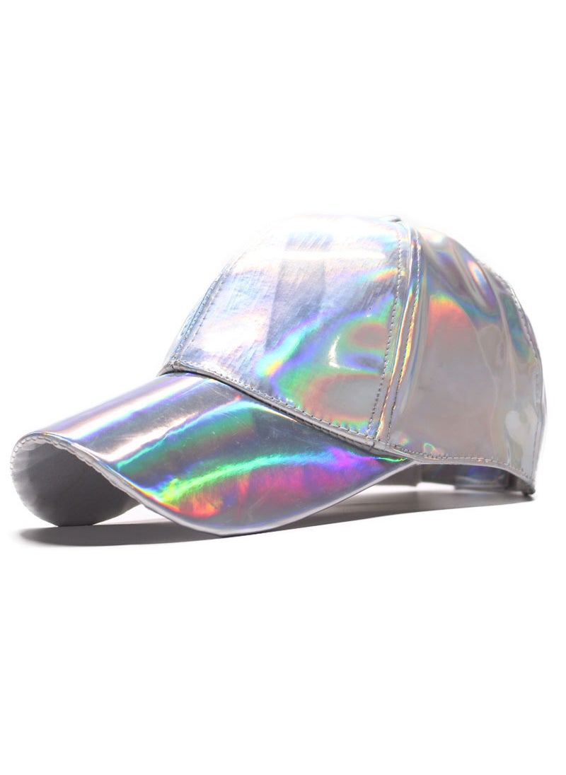 Generic 2018 Fashion Glossy PU Leather Rainbow Gradient Baseball Cap Red  - Image 4