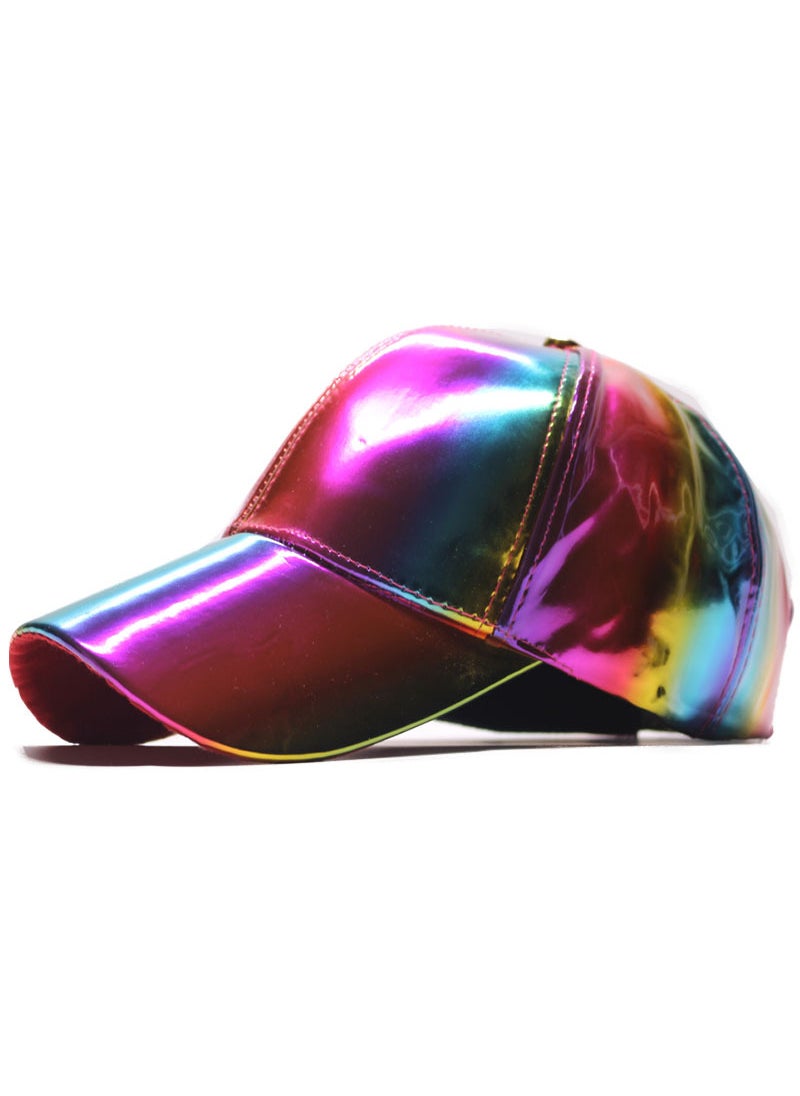 Generic 2018 Fashion Glossy PU Leather Rainbow Gradient Baseball Cap Red  - Image 2