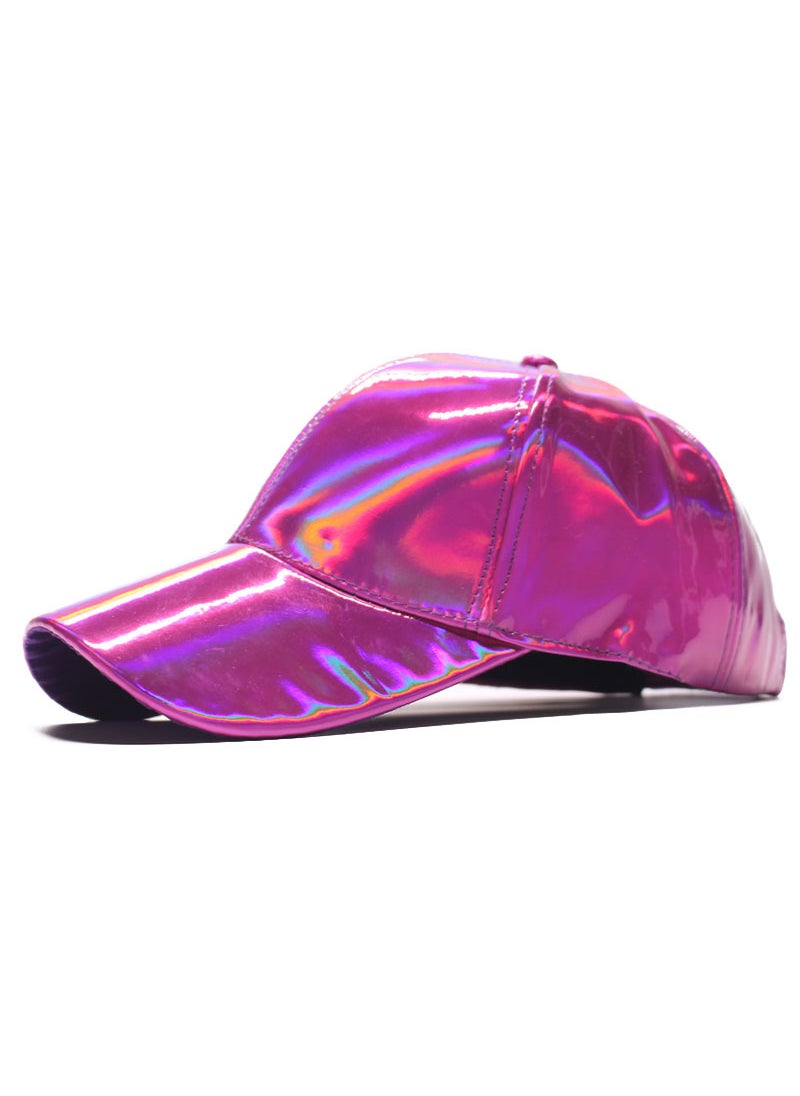 Generic 2018 Fashion Glossy PU Leather Rainbow Gradient Baseball Cap Red  - Image 3