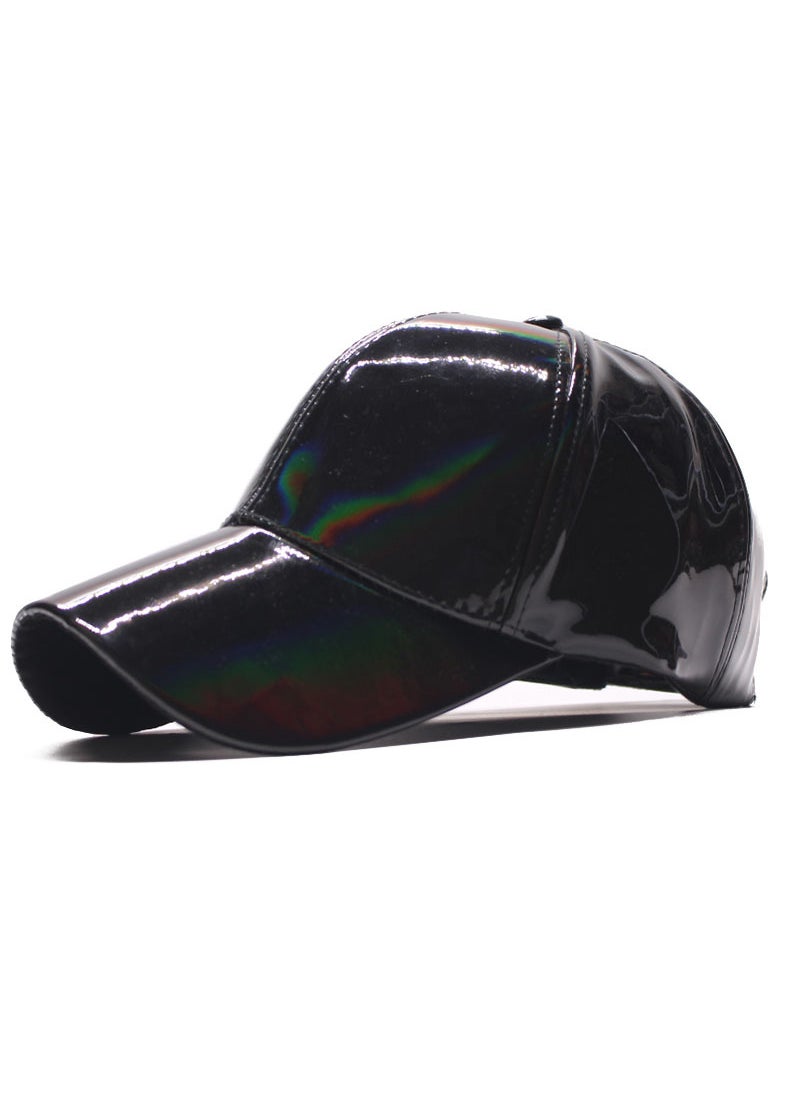 Generic 2018 Fashion Glossy PU Leather Rainbow Gradient Baseball Cap Red  - Image 5