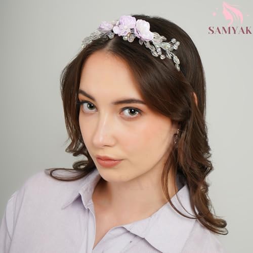 Samyak Pearl & Crystal Hair Band Accessories For Women & Girls, Stylish Tiara Headband For Wedding Party Juda Bun Fashion For Bridal Hair Decoration Accessory (Pearl & Crystal, Purple) - Image 3