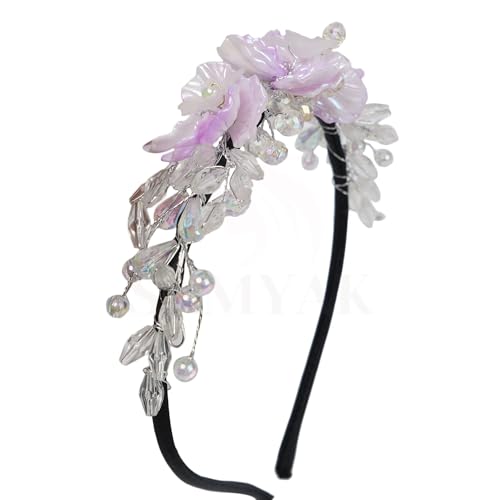 Samyak Pearl & Crystal Hair Band Accessories For Women & Girls, Stylish Tiara Headband For Wedding Party Juda Bun Fashion For Bridal Hair Decoration Accessory (Pearl & Crystal, Purple) - Image 1