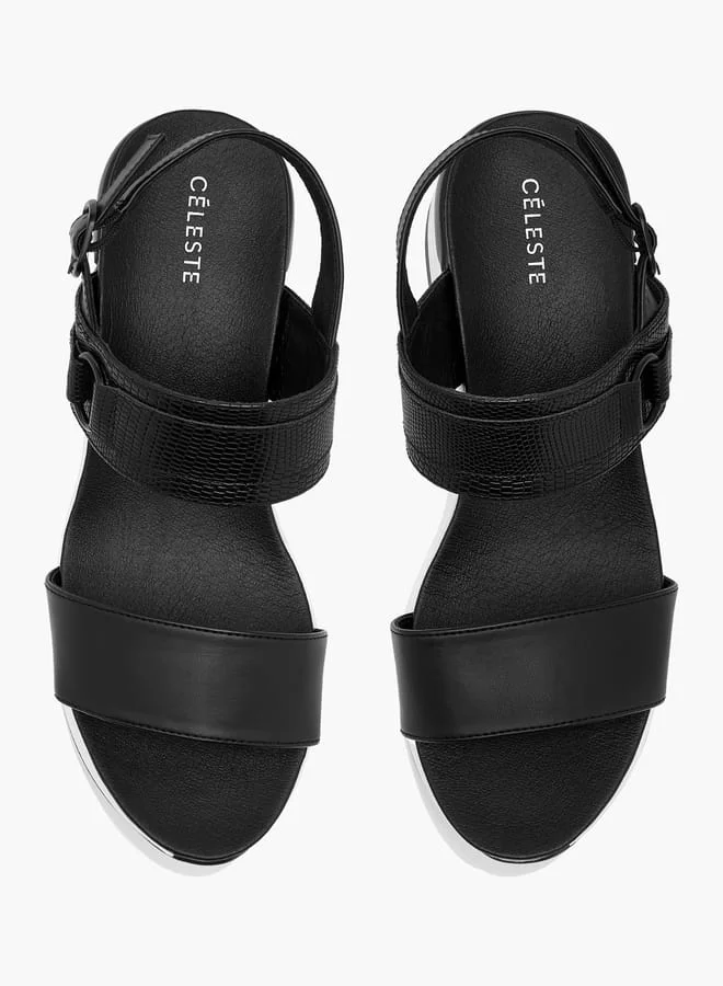 سيليست صنادل نسائية بحزام وإبزيم وكعب ويدج