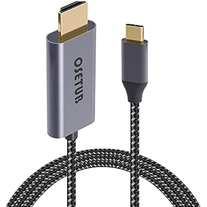 OseTub كابل USB C إلى HDMI 4K، 6 أقدام كابل محول USB نوع C إلى HDMI عالي السرعة مع سلك مضفر متوافق مع آيفون 15 برو/ماكس، ماك بوك برو/إير 2023، آيباد برو 2021، سامسونج S9 S10، لينوفو، ديل والمزيد - Image 1