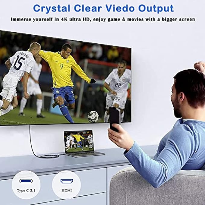 OseTub كابل USB C إلى HDMI 4K، 6 أقدام كابل محول USB نوع C إلى HDMI عالي السرعة مع سلك مضفر متوافق مع آيفون 15 برو/ماكس، ماك بوك برو/إير 2023، آيباد برو 2021، سامسونج S9 S10، لينوفو، ديل والمزيد - Image 3