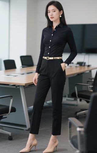 Beninos Women's Formal Work Wear Simple Shirt (225 Black, M) - Image 5