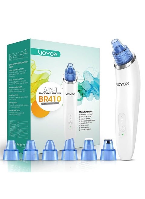Blackhead Remover Pore Vacuum - Electric Face Vacuum Pore Cleaner Acne White Heads Removal with 6 Suction Head BR410