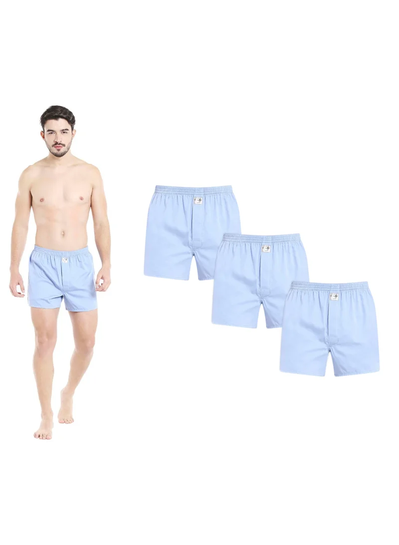 BYC MEN'S COTTON BOXER SHORTS (PACK OF 3) - LIGHT BLUE