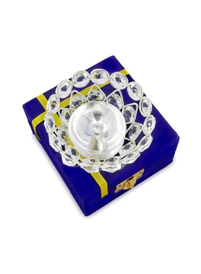 BENGALEN Crystal Diya with Blue Velvet Gift Box Home Decoration Chrystal Piyali Dia Pooja Items Puja Gifts Handmade Oil Lamp Traditional Indian Dhanteras Deepawali Diwali Gift Items - Image 4