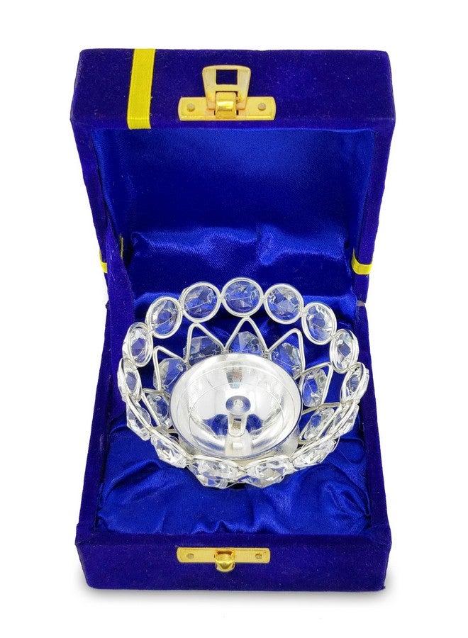 BENGALEN Crystal Diya with Blue Velvet Gift Box Home Decoration Chrystal Piyali Dia Pooja Items Puja Gifts Handmade Oil Lamp Traditional Indian Dhanteras Deepawali Diwali Gift Items - Image 3