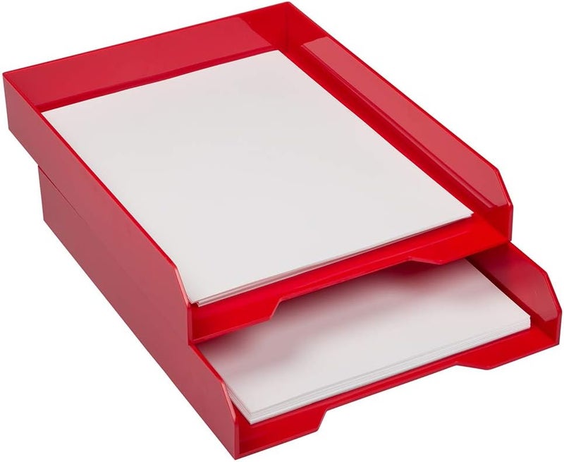 JAM Paper Stackable Paper Trays - Red - Desktop Document, Letter, & File Organizer Tray - Sold Individually - Image 4