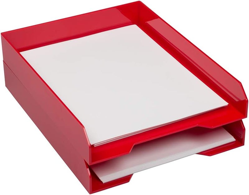 JAM Paper Stackable Paper Trays - Red - Desktop Document, Letter, & File Organizer Tray - Sold Individually - Image 3