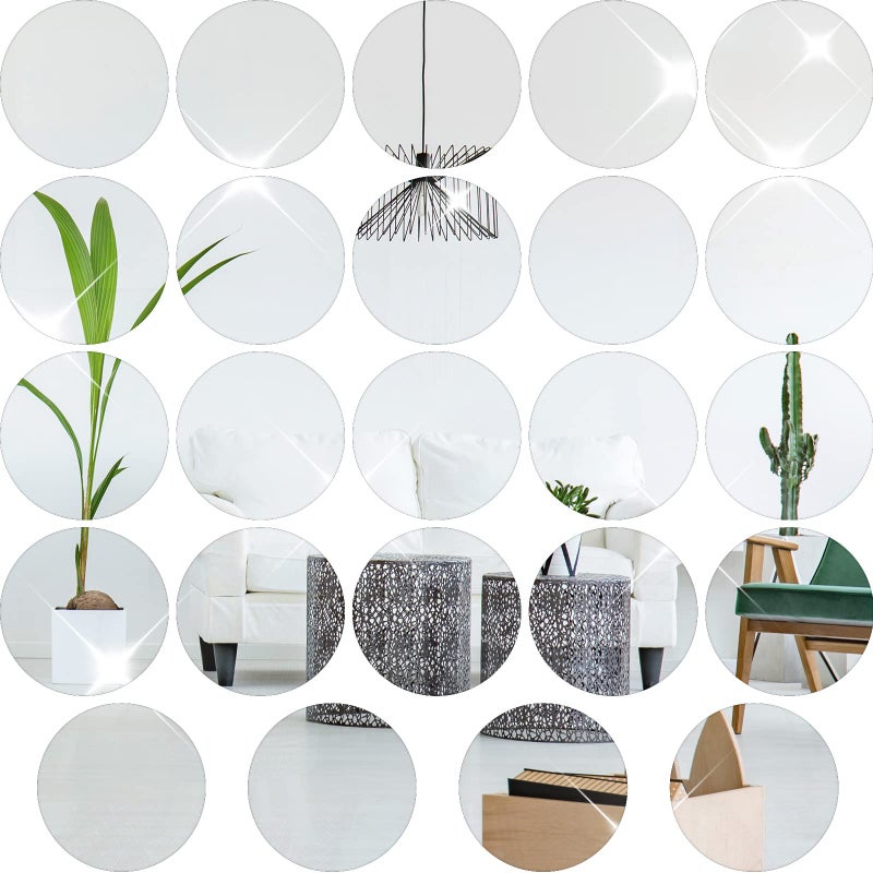 Cindeer Set of 24 Acrylic Round Mirror Plate Circle Mirror Trays Wedding Centerpieces for Tables Self Adhesive Non Glass Mirror Stickers for Home or Wall Decor Candle Crafts 10 Inch 