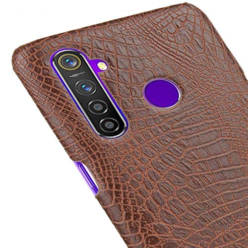 Plus Premium Bright PU Leather Hard Back Case Cover for Realme 5 - Brown - Image 5