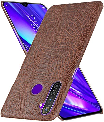 Plus Premium Bright PU Leather Hard Back Case Cover for Realme 5 - Brown - Image 2