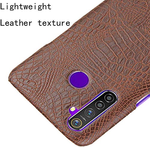 Plus Premium Bright PU Leather Hard Back Case Cover for Realme 5 - Brown - Image 4
