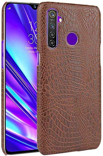 Plus Premium Bright PU Leather Hard Back Case Cover for Realme 5 - Brown - Image 1