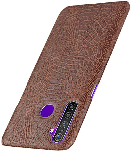 Plus Premium Bright PU Leather Hard Back Case Cover for Realme 5 - Brown - Image 3