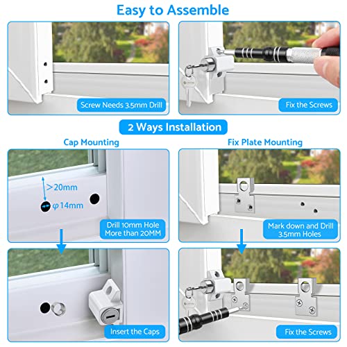 eSynic 2-Pack Heavy Duty Sliding Door & Window Locks with Keys - Universal Fit Zinc Alloy Security Lock for Patio/French Doors, Dual Installation (Punch/Non-Punch) - Weatherproof Home Safety Set - Image 3